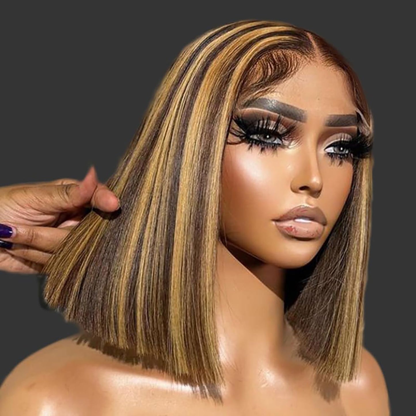 Bob Wig Human Hair Highlight Bob Lace Front Wigs Human Hair Ombre Bob Wigs for Women 4/27 13X4 Frontal Bob Wigs Human Hair Pre Plucked