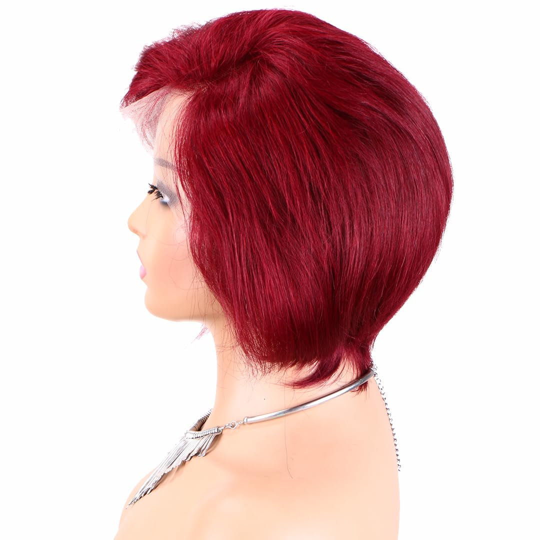 Short Wig Human Hair 13X4 99J Burgundy Pixie Cut Wig Human Hair Short Full Lace Front Wigs Human Hair Straight Short Wigs for Black Women 150% Density (99J Burgundy)