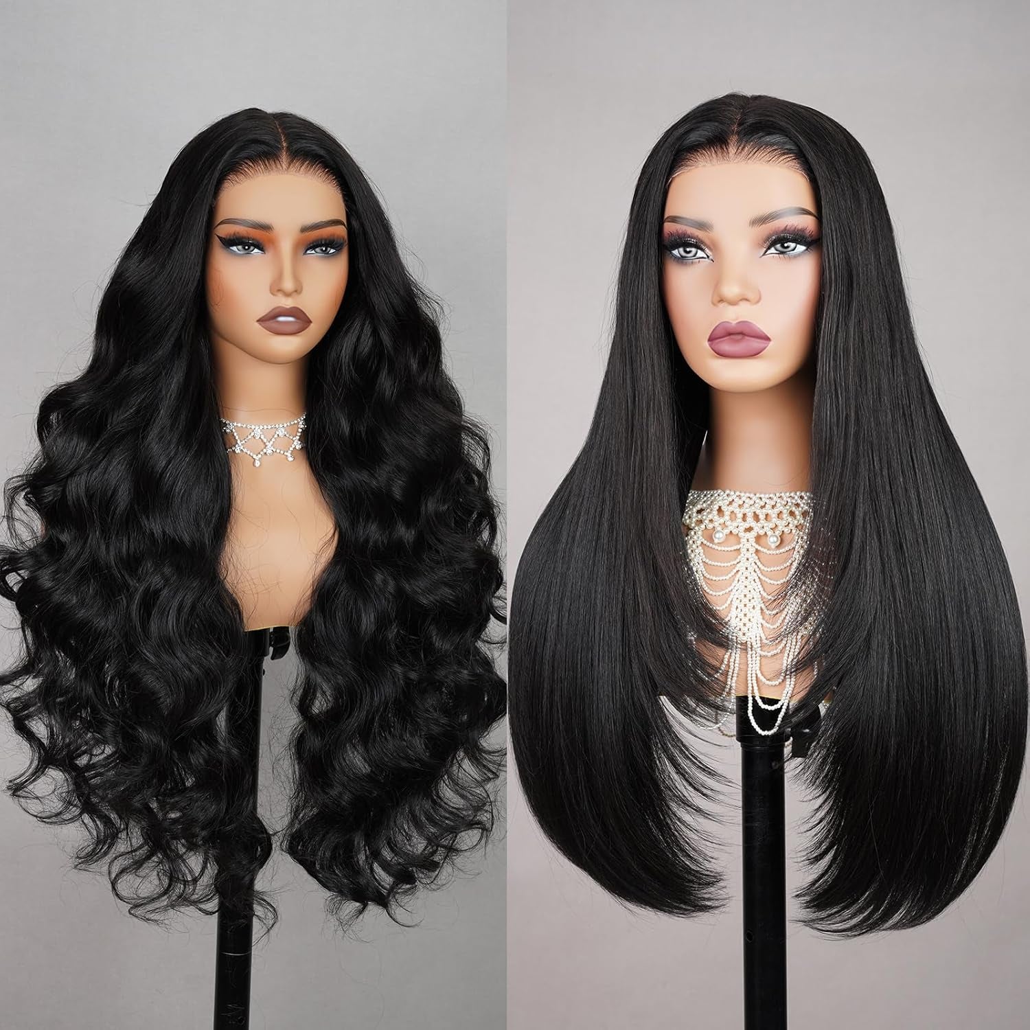 Human Hair Blend Wig Body Wave Wig and Layered Straight Wig Bundles
