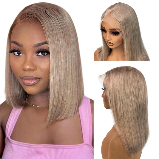Ash Blonde Bob Human Hair Wig 13X6 HD Lace Front Wigs 100% Real Human Hair Glueless Ash Blonde Bob Wigs for Black Women 180% Density 10 Inch with Thick Ends Pre Plucked