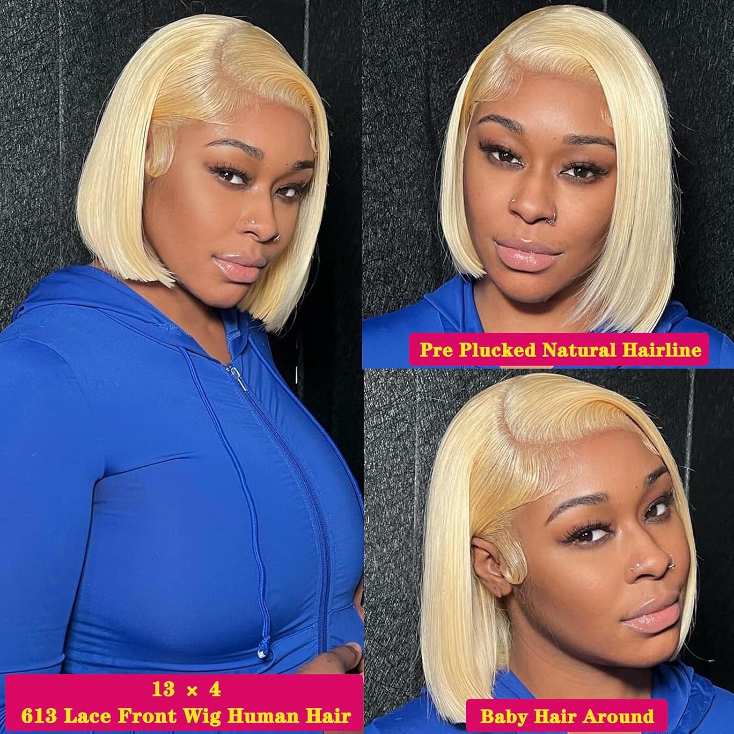 613 Blonde Wig Human Hair 13×4 HD Transparent 613 Lace Front Wig Human Hair Pre Plucked with Baby Hair 180% Density Wigs for Women Blonde Bob Wig 8 Inch Straight Bob Wig