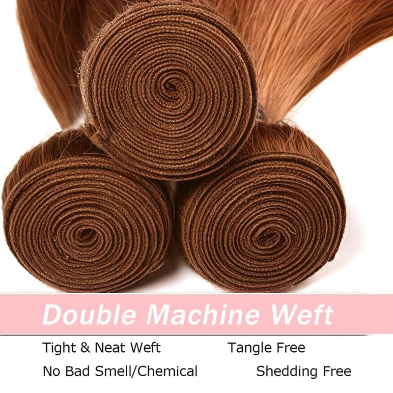 12A Light Brown Straight Human Hair Bundles 18 20 22 Inch Double Weft Brazilian Straight Human Hair Extensions for Black Women 3 Bundles 30 Color