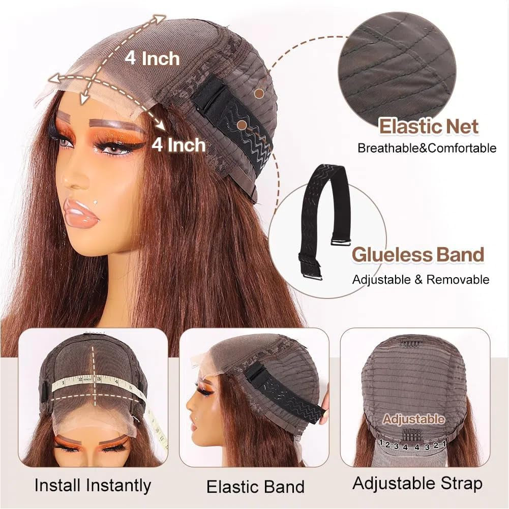 Bob Wig Human Hair 4X4 Lace Front Wigs Human Hair Brazilian Virgin Hair Straight Bob Lace Frontal Wigs for Women Pre Plucked with Baby Hair Chocolate Color 14 Inch