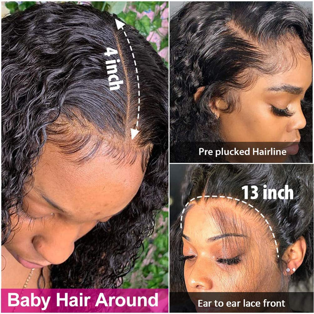 Water Wave Lace Front Wigs Human Hair 13X4 Glueless Lace Frontal Wigs Human Hair Wigs for Women 150% Density Wet and Wavy Lace Front Wigs Human Hair Pre Plucked with Baby Hair Natural Color 16Inch