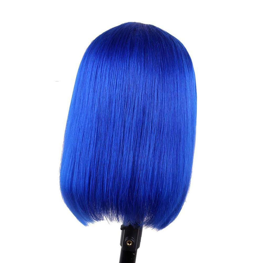 Human Hair Wigs Blue Lace Front Bob Wig Lace Part Wigs Middle T Part Glueless Blunt Cut Bob Wigs 13X4X1 Layered Short Bob Wig Brazilian Virgin Hair Straight for Women(12 Inch,150% Density)