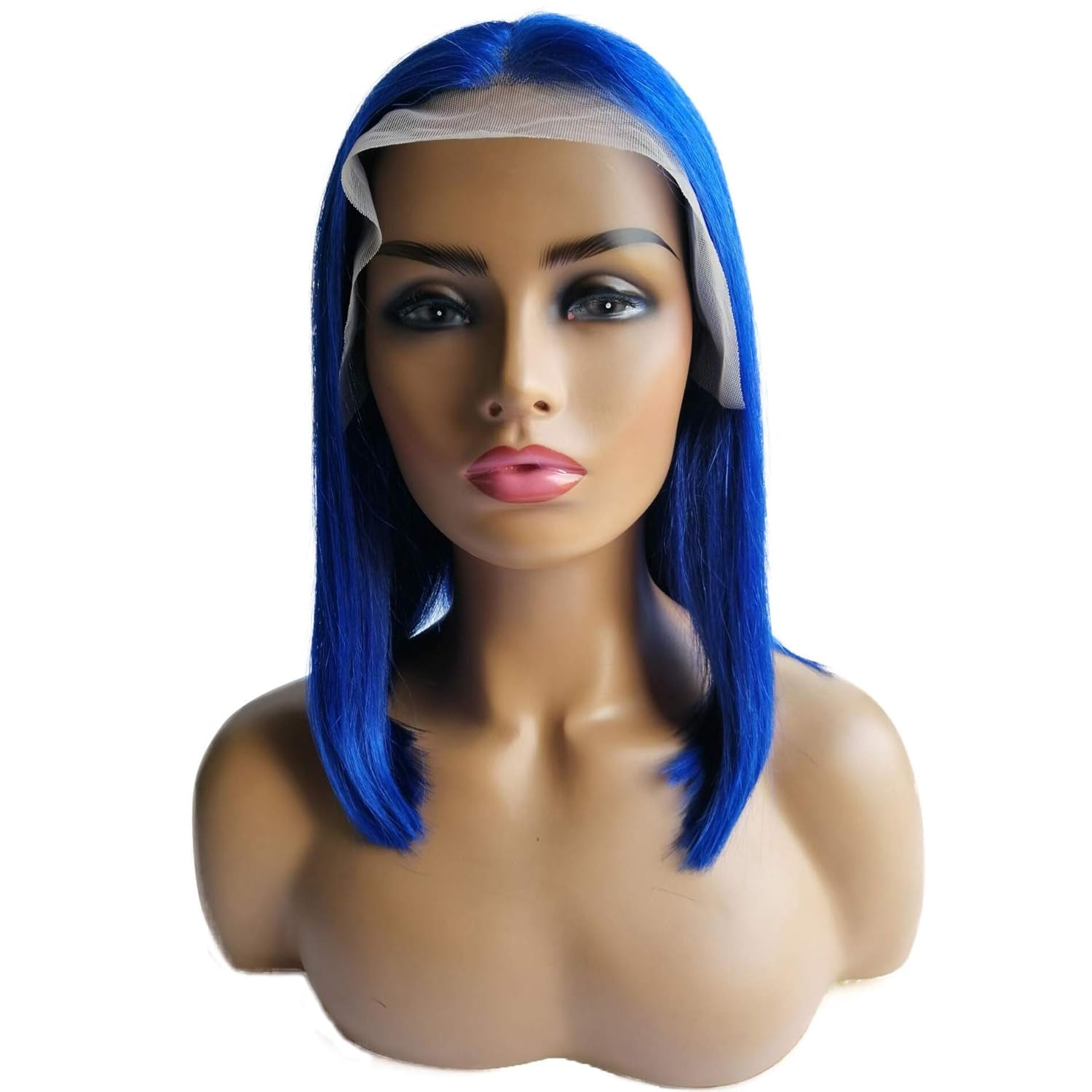 Human Hair Wigs Blue Lace Front Bob Wig Lace Part Wigs Middle T Part Glueless Blunt Cut Bob Wigs 13X4X1 Layered Short Bob Wig Brazilian Virgin Hair Straight for Women(12 Inch,150% Density)