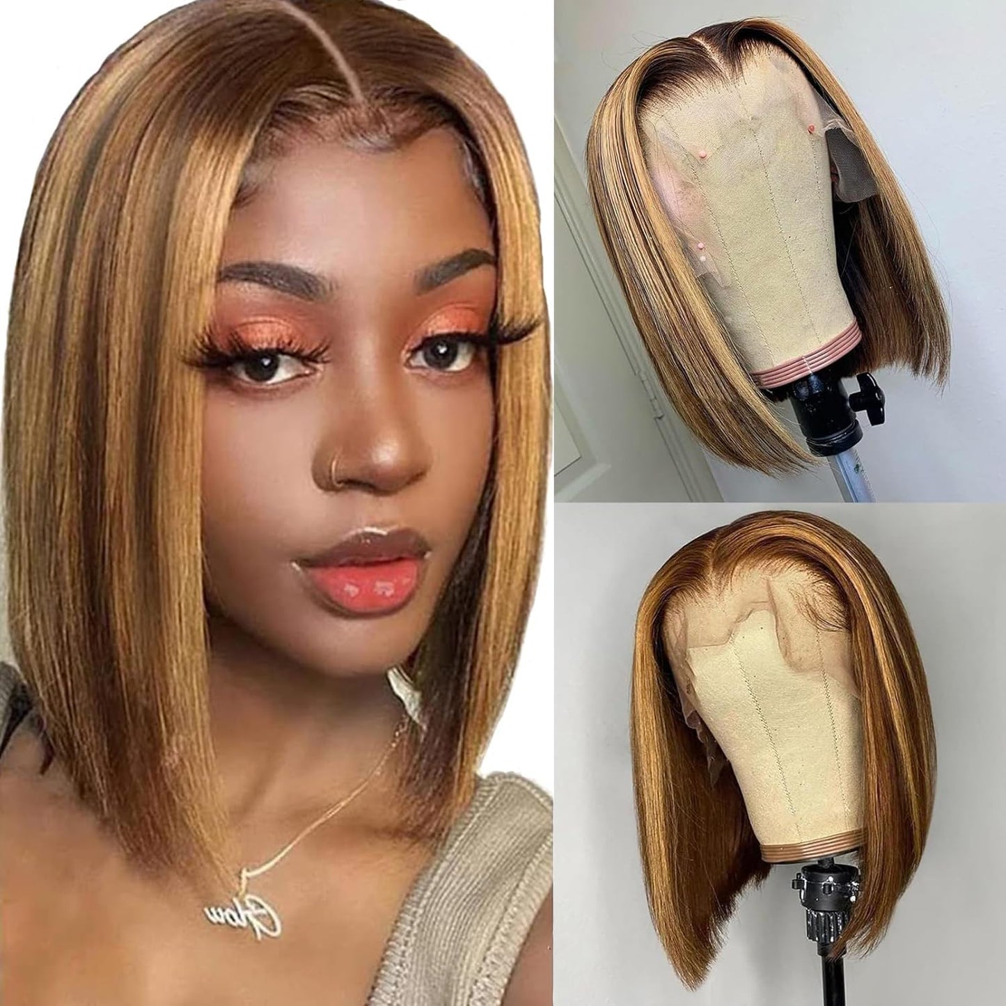 Bob Wig Human Hair Highlight Bob Lace Front Wigs Human Hair Ombre Bob Wigs for Women 4/27 13X4 Frontal Bob Wigs Human Hair Pre Plucked
