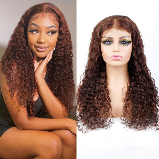 Water Wave 5X5 Lace Closure Glueless Wigs Human Hair 26 Inch Reddish Brown 180% Density Brazilian Hair Wet and Wavy HD Lace Closure Wigs Curly Lace Front Wigs Pre Plucked with Baby Hair