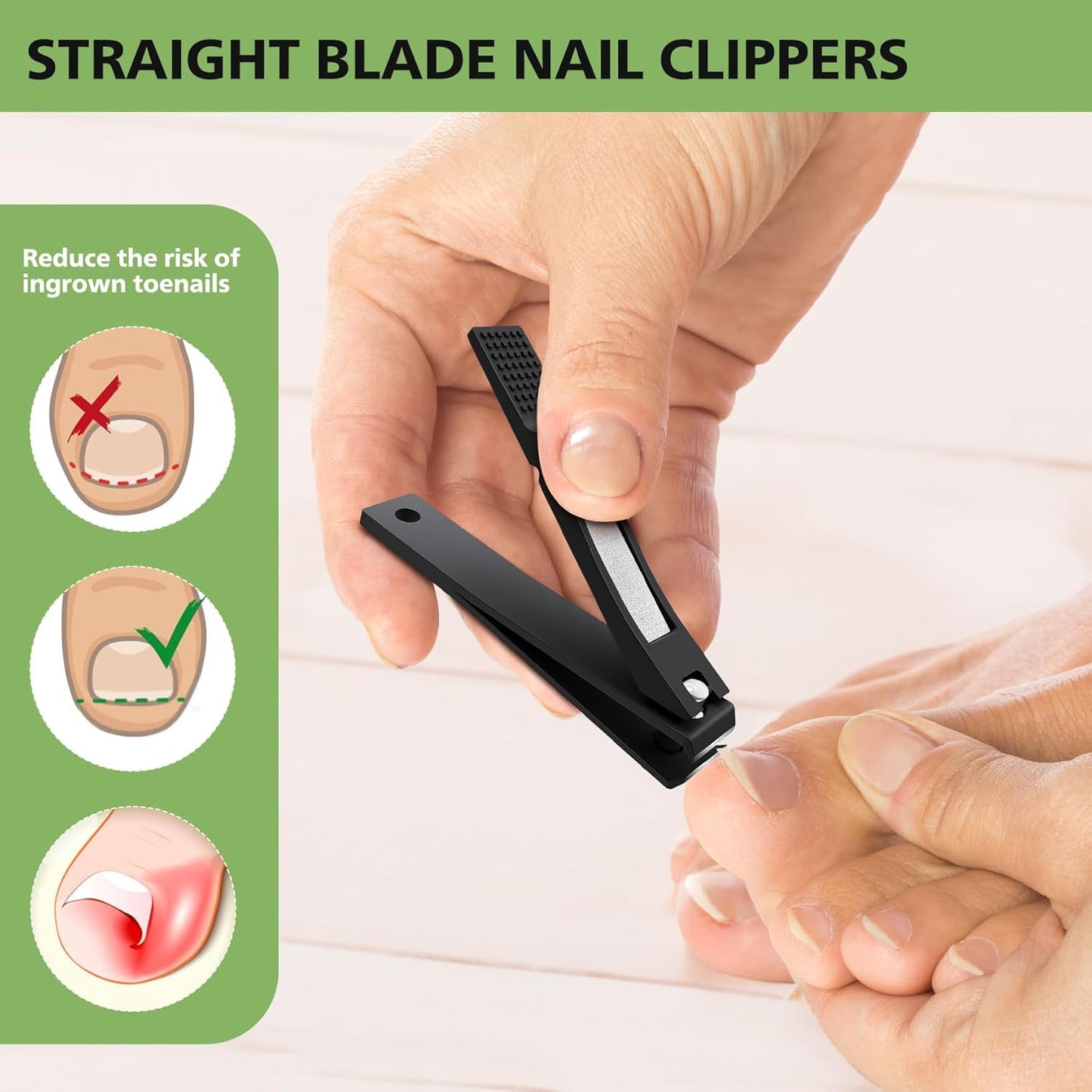 Straight Nail Clipper Set for Thick Toenails, Professional Stainless Steel Ultra Sharp Fingernail Toenail Clippers Cutter Trimmers - Thick Wide Jaw Toe Nail Clippings for Seniors, Men & Women