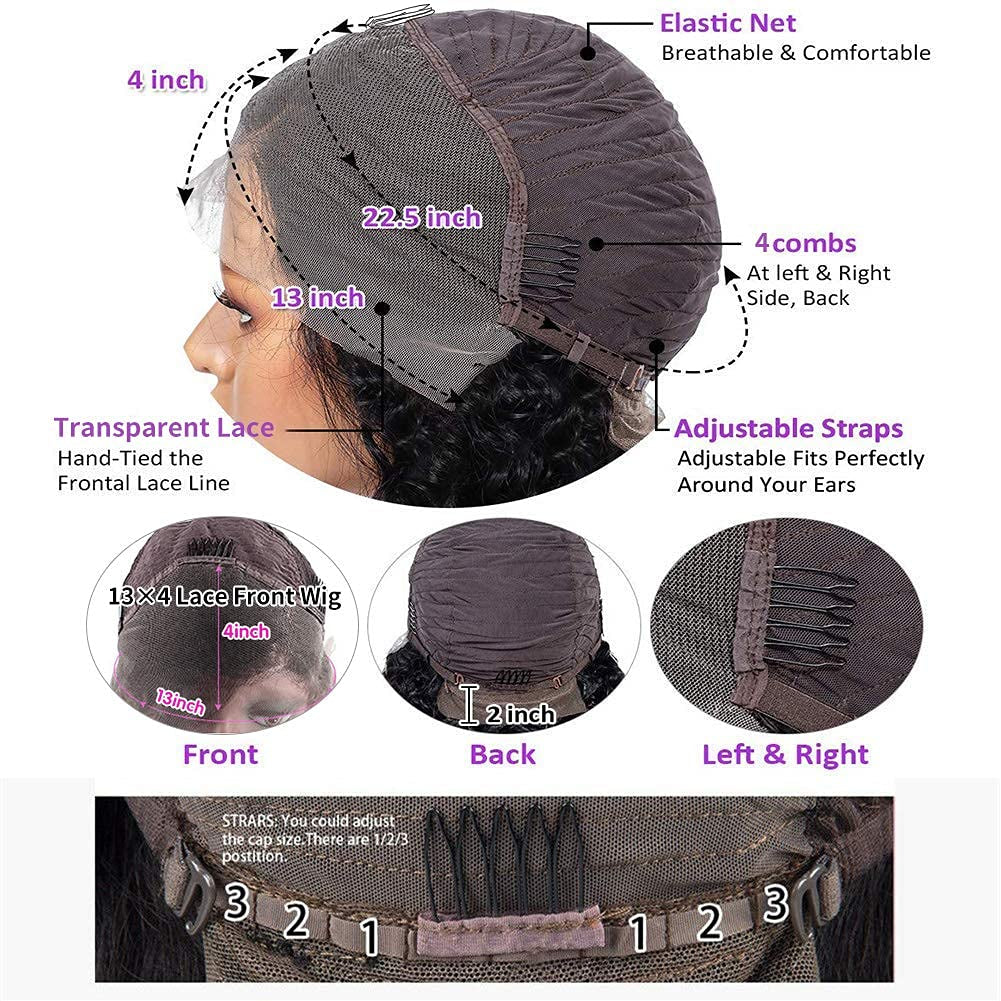 Deep Wave HD Lace Front Wigs Human Hair 24 Inch 13X4 Lace Frontal Human Hair Wig for Black Women Glueless Transparent Curly Lace Front Wig Human Hair Pre Plucked Natural Color 150% Density