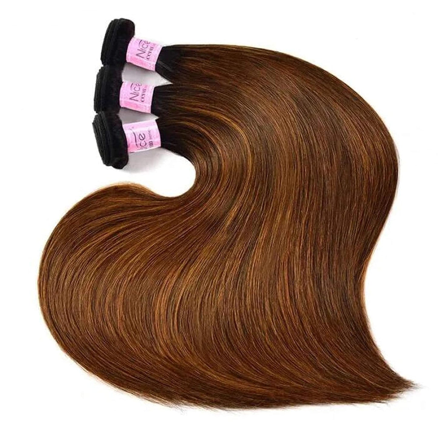 Brown Blonde Straight Human Hair Weave 3 Bundles, Brazilian 100% Virgin Unprocessed Remy Hair Ombre Highlight Color Hair Extensions 100G/Pc (10 12 14)