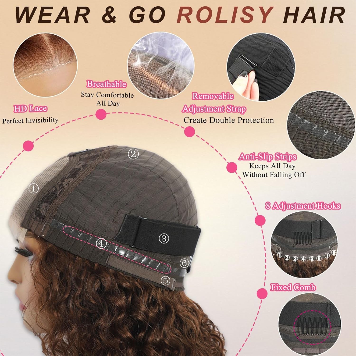 Bob Wig Human Hair Glueless Wigs Human Hair Pre Plucked Pre Cut 4# Brown Human Hair Wear and Go Glueless Wig Water Wave Lace Front Wigs for Black Women 14Inch