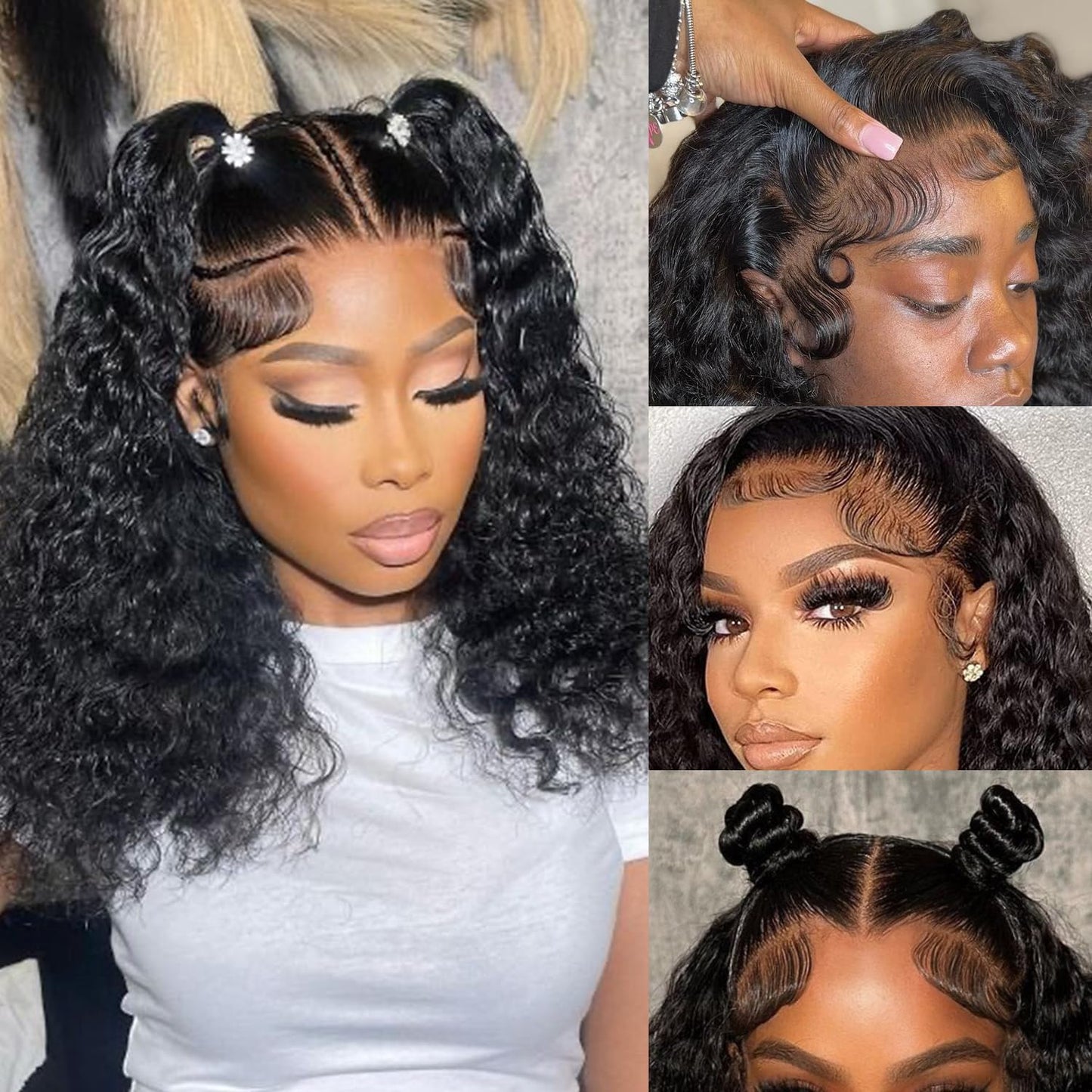 13X6 Lace Front Wigs Human Hair 14 Inch Deep Wave Lace Front Wigs Human Hair Pre Plucked 200 Density Deep Wave HD Lace Frontal Wig Deep Curly Wig for Black Women