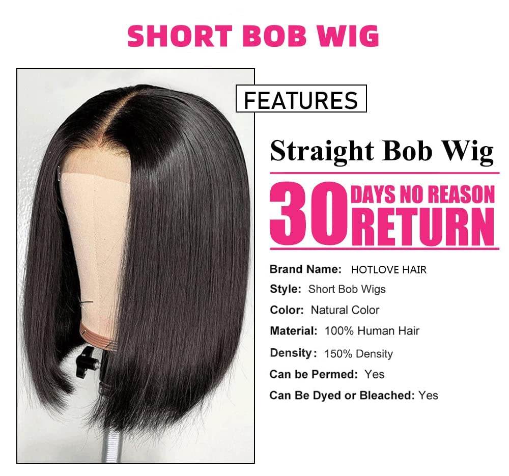 Bob Wig Human Hair Wigs for Black Women Straight Short Bob 5X5X1 Glueless HD Lace Front Wigs Human Hair Pre Plucked Bleached Knots with Baby Hair Natural Hairline (12Inches, Straight Bob Wig)