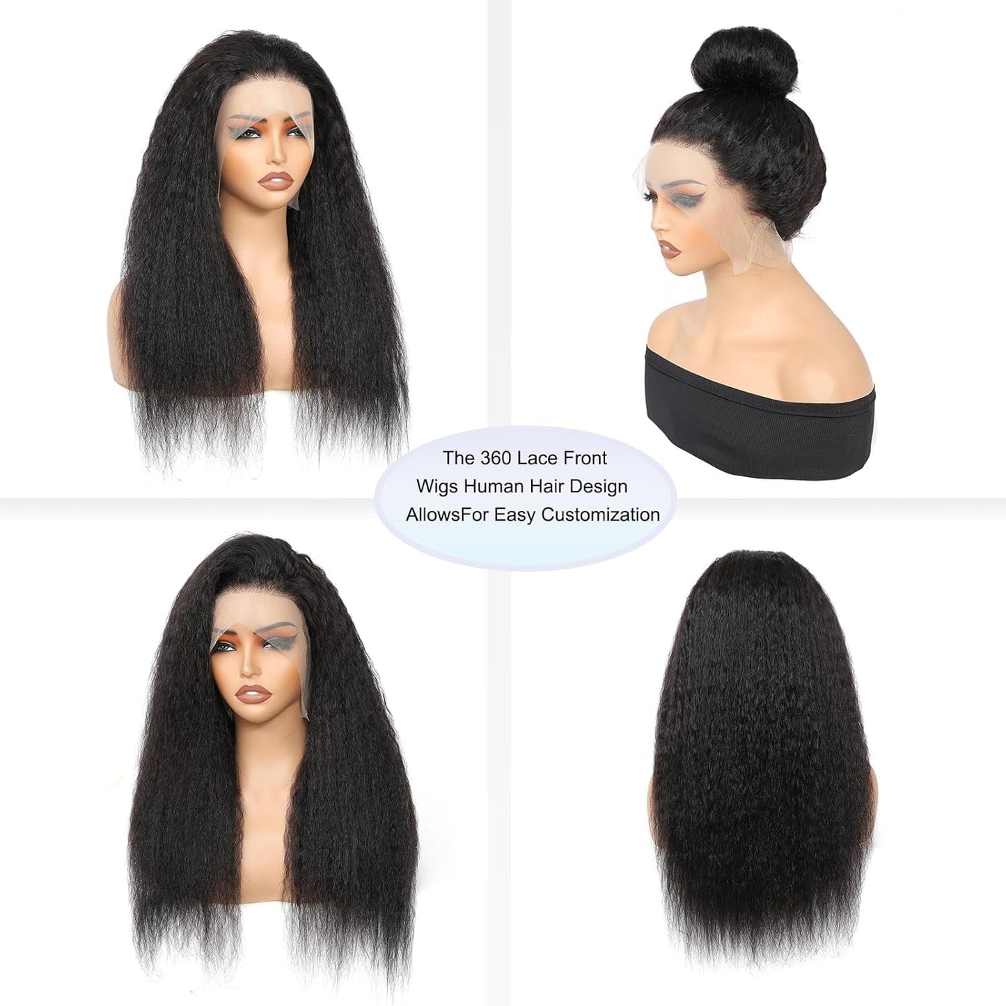 360 Lace Front Wigs Human Hair Kinky Straight Human Hair Wig 200 Density HD Lace Front Wigs Human Hair 360 Wig Human Hair Full Lace Kinky Straight Wig (Natural, 18 Inch)