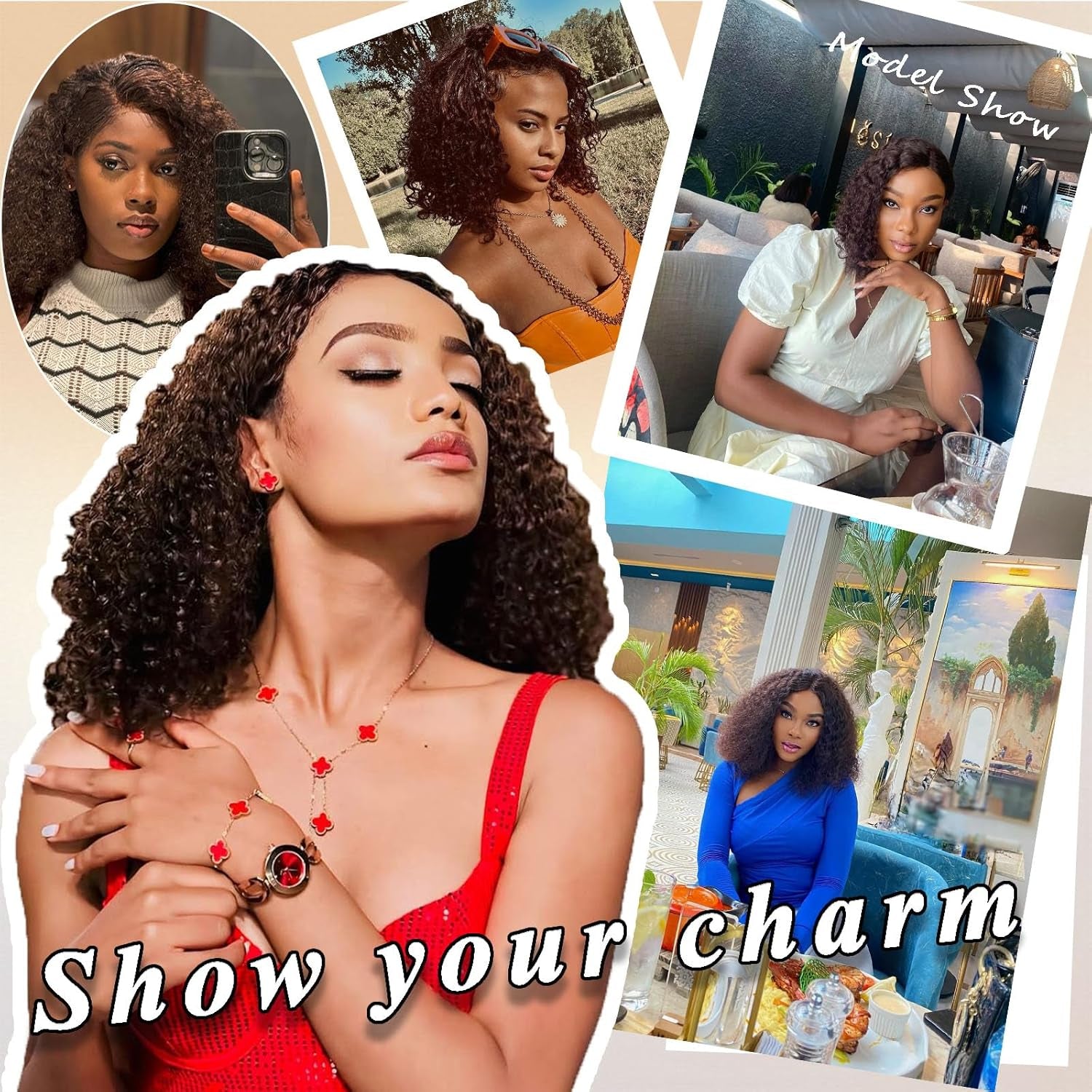 Bob Wig Human Hair Glueless Wigs Human Hair Pre Plucked Pre Cut 4# Brown Human Hair Wear and Go Glueless Wig Water Wave Lace Front Wigs for Black Women 14Inch