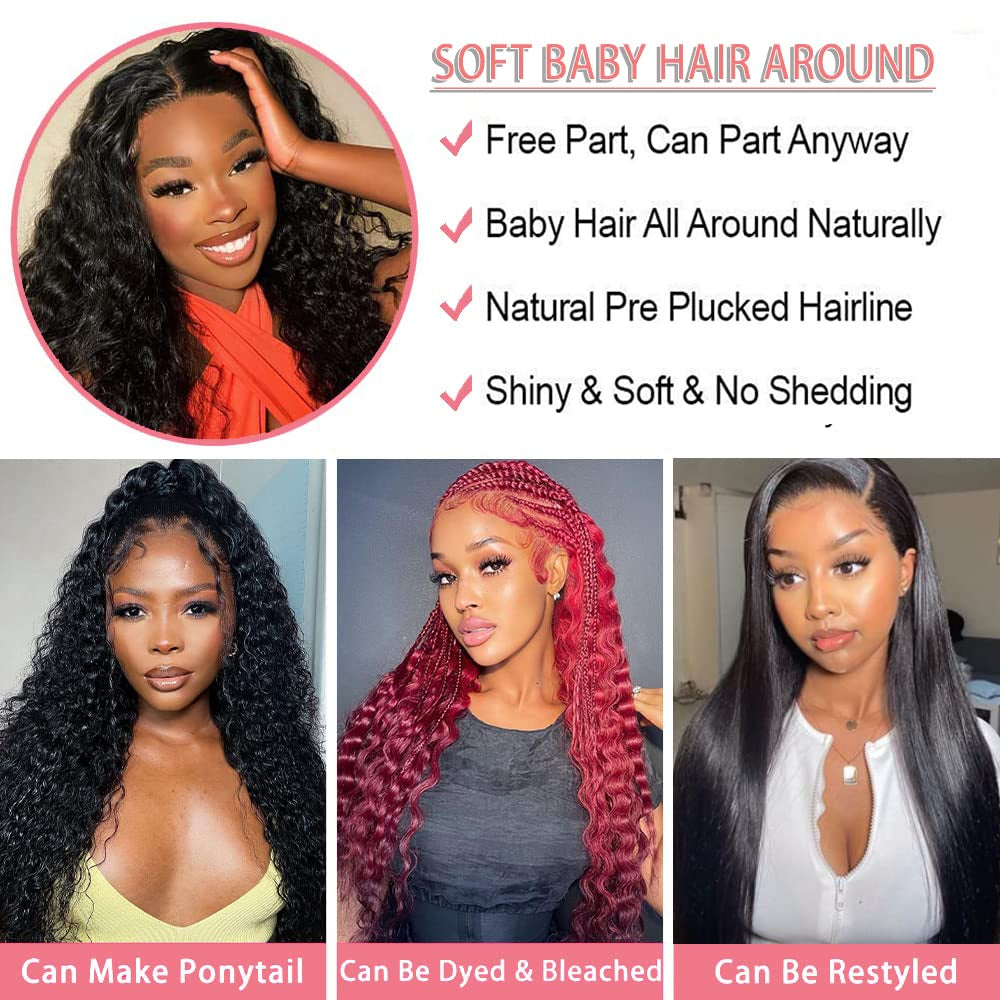 Water Wave Lace Front Wigs Human Hair Wet and Wavy 13X4 HD Lace Frontal Wigs Human Hair for Black Women Pre Plucked with Baby Hair Brazilian Virgin Human Hair Wigs Natural Color 150% Density 20 Inch