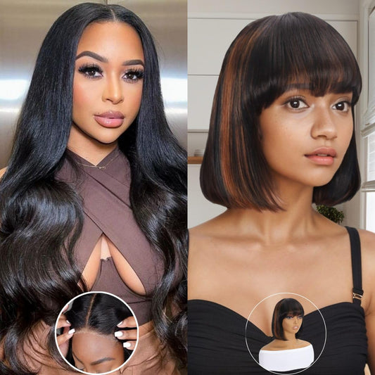 8 Inch Bob Wig with Bnags Human Hair Highlight Short Bob Wig,24 Inch Glueless Wigs Human Hair Pre Plucked Pre Cut Lace