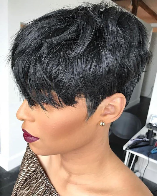 Short Curly Pixie Cut Wig - Human Hair Glueless Wig for Black Women - Natural Curly Color 1B