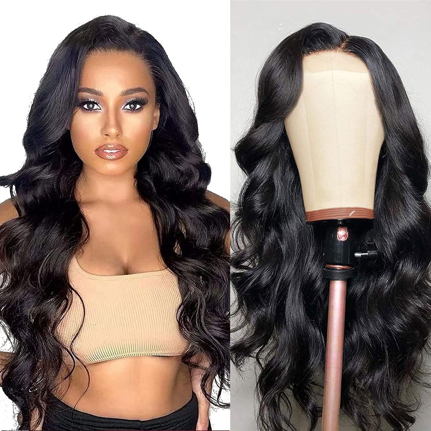 Body Wave Lace Front Wig Human Hair Wigs for Black Women Glueless 4X4 Lace Clouse Wig Brazilian Human Hair Wet and Wavy Wigs Pre Plucked with Baby Hair Natural Color 150% Density (22 Inch)
