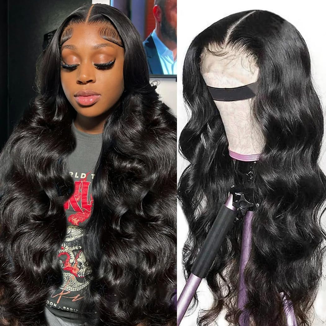 Wear and Go Glueless Wigs Human Hair Pre Plucked Pre Cut 5X5 HD Lace Closure Wigs Human Hair Ready to Wear Body Wave Lace Front Glueless Wig for Black Women 34 Inch