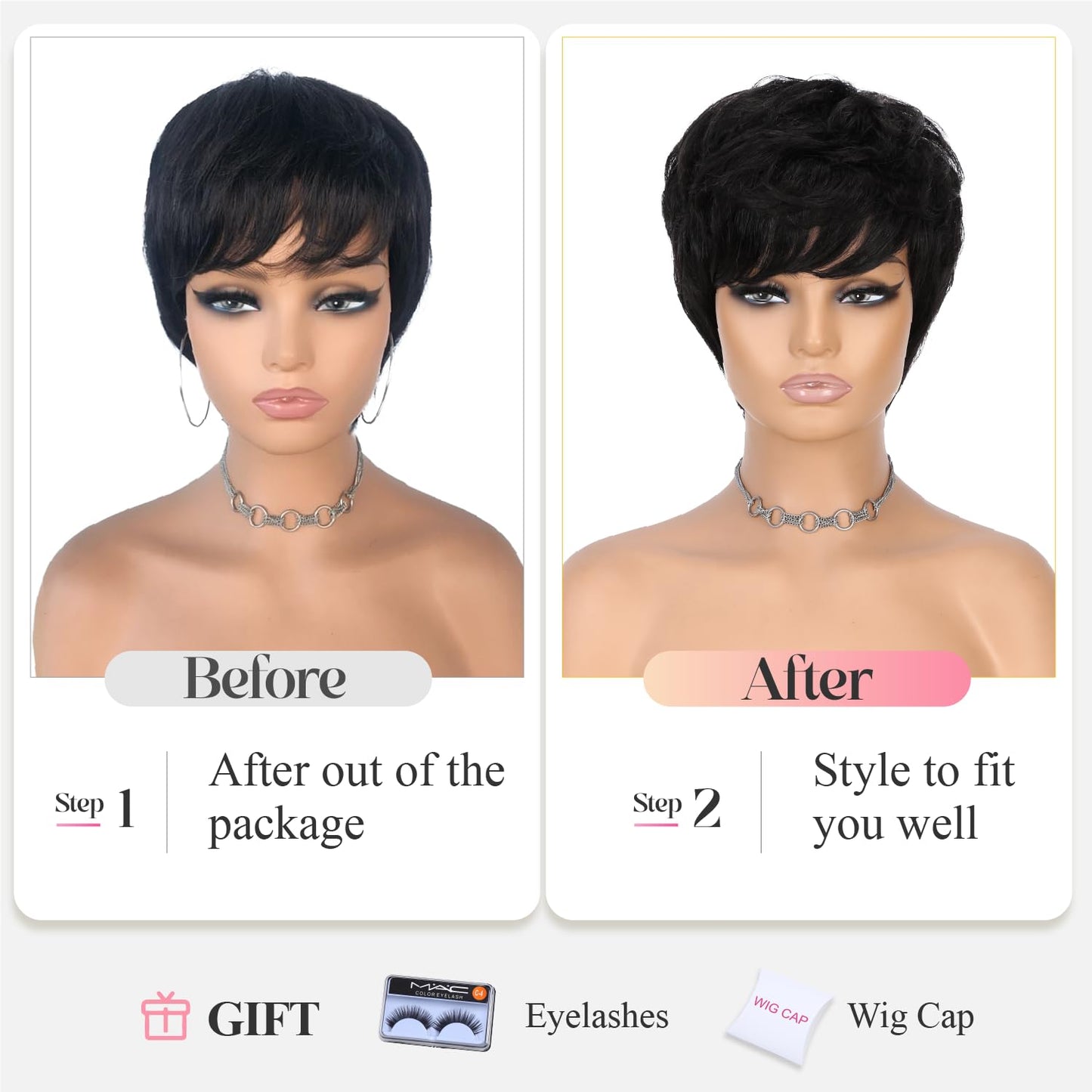 Short Human Hair Wig Pixie Cut Wigs Black Short Cut Brazilian Virgin Human Hair Wigs Layered Wavy Wigs for Black Women