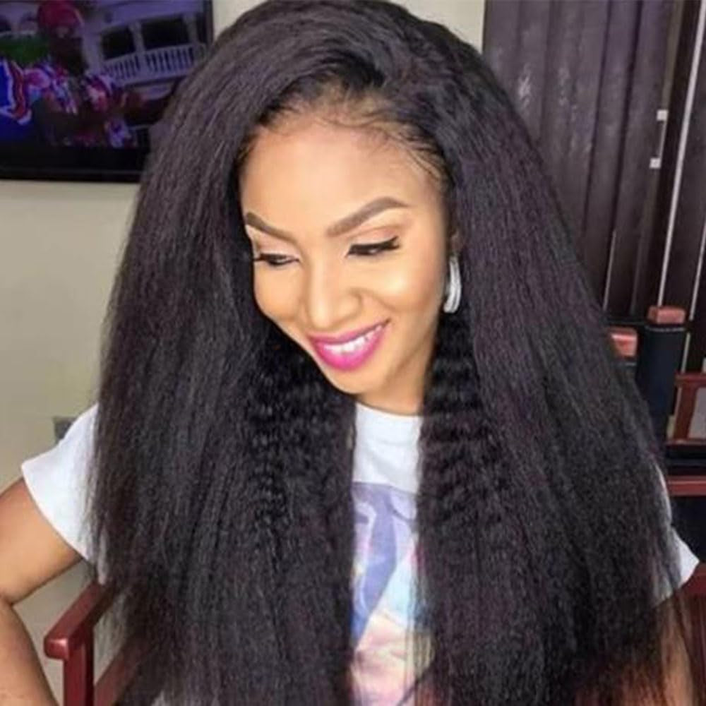 Brazilian Lace Front Wigs Human Hair Kinky Straight Glueless 13X4 Frontal Wig Pre Plucked Coarse Yaki Beginner Friendly for Black Women 200% Density (22 Inch)