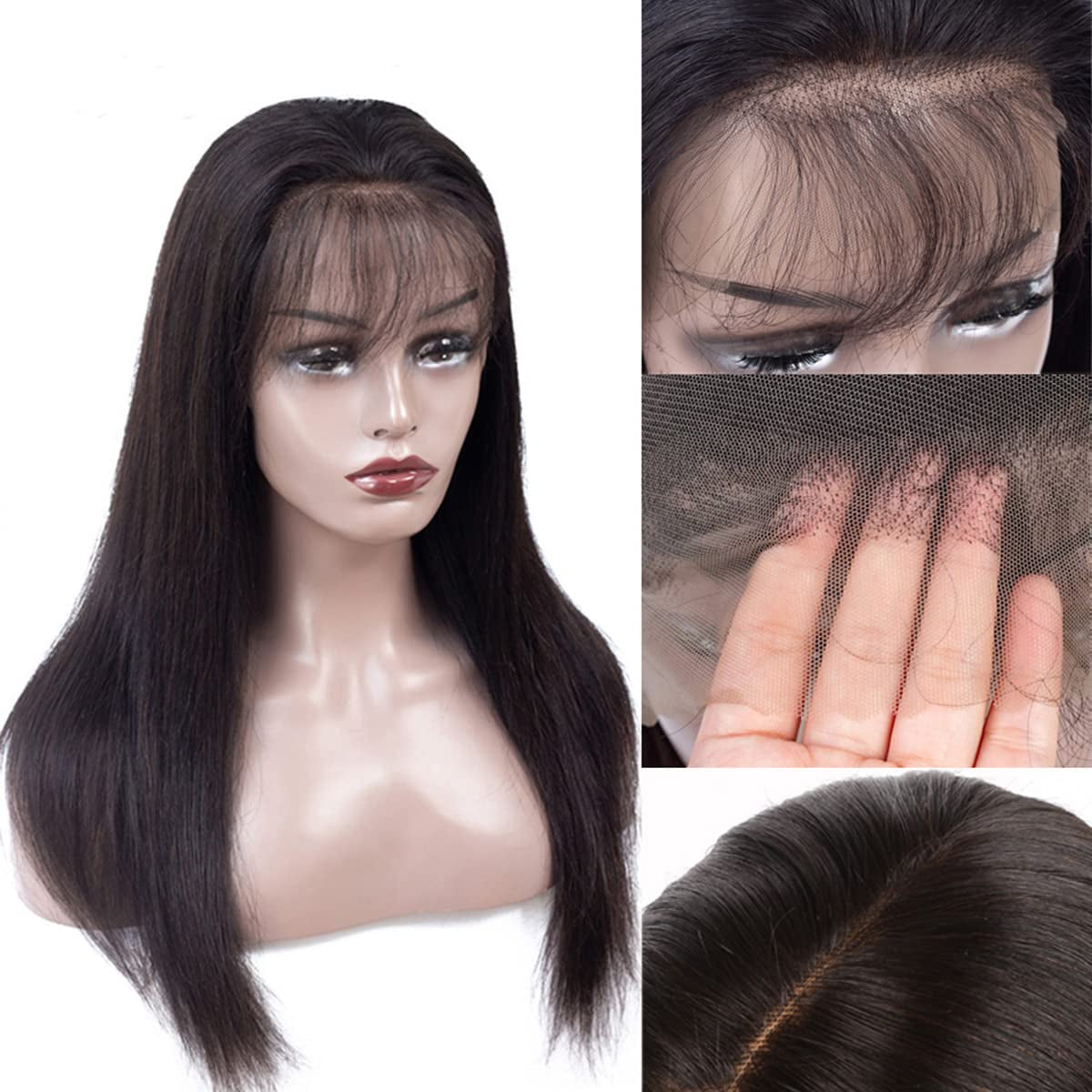 Lace Front Wigs Human Hair for Black Women, 24 Inch 150% Density Brazilian Straight Virgin Human Hair Lace Front Wig with Baby Hair Pre Plucked Hairline Natural Color Free Part
