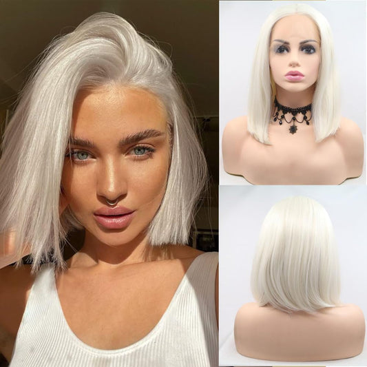 Short Blonde Bob Wigs Hair Synthetic Blonde Bob Lace Front Wigs Middle Part Heat Resistant Fiber for Women, Girl Drag Queen Hair Wigs Hairstyle Wig 14 Inch