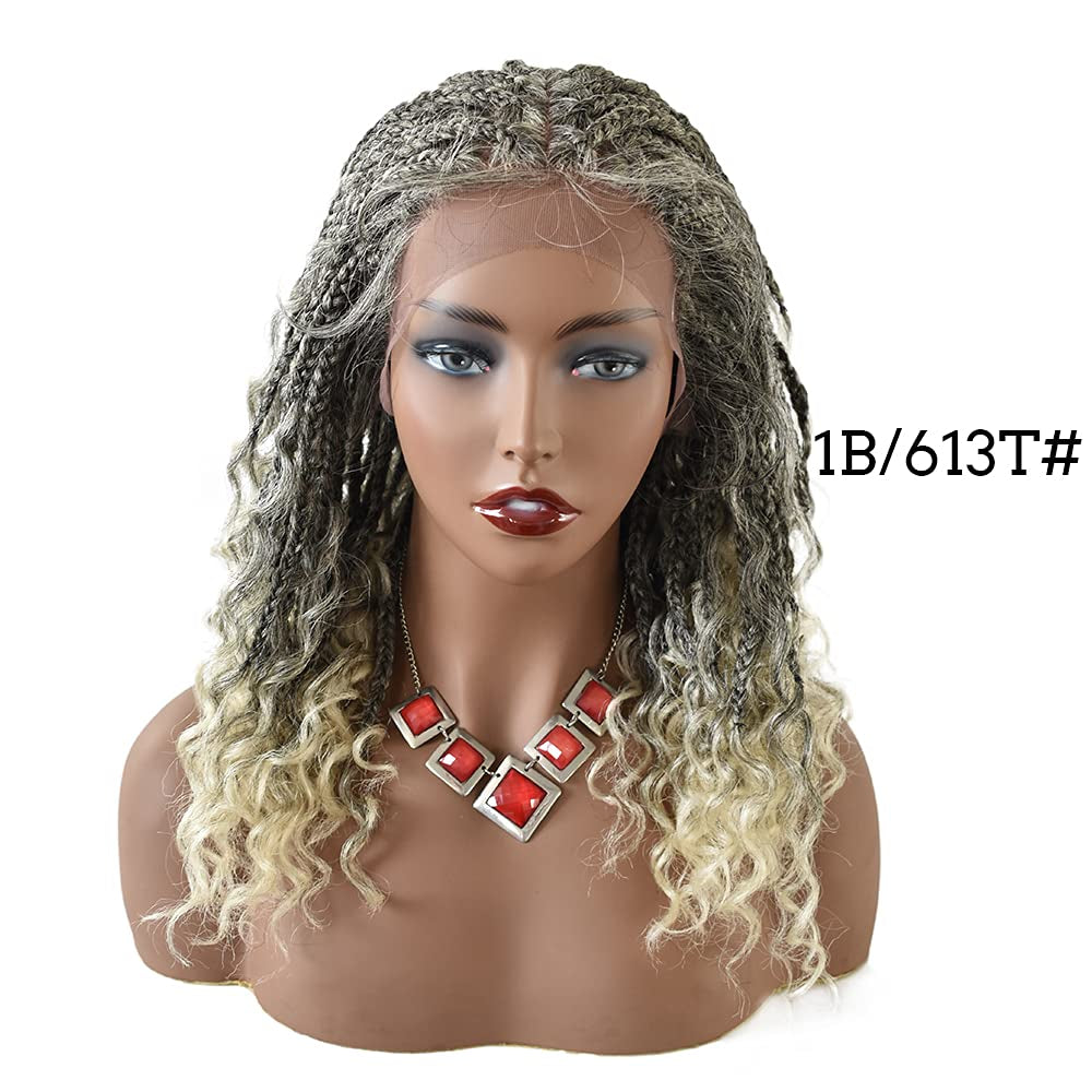 Braided Wigs for Black Women HD Lace Front Braided Wigs Knotless Box Braid Wigs Premium Kanekalon Synthetic Braid Wig with Baby Hair Handmade Micro Cornrow Braided Wig (#1B/613)