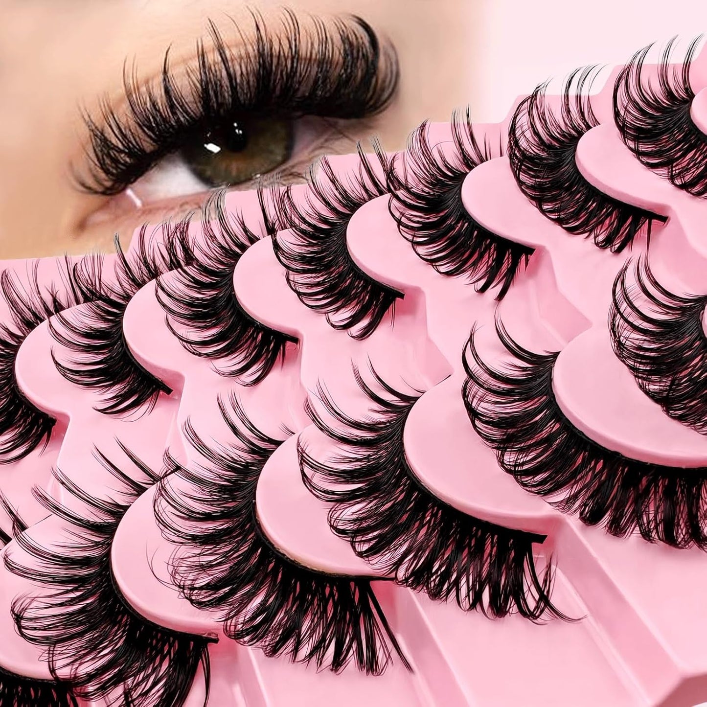 7 Pairs Manga Lashes Wet Look 20Mm Flu-Ffy D Curl Lashes Cat-Eye Lashes Volume Spiky Lashes Wispy Fairy Lashes Faux Mink False Eyelashes Japanese Korean Lashes(Sj03)