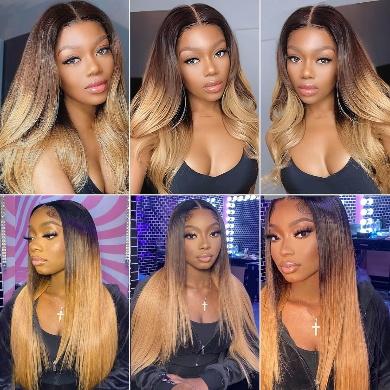 13X6 Highlight Ombre Lace Front Wig Human Hair Pre Plucked OT4/30/27 Colored Honey Blonde Lace Front Wig with Baby Hair180% Density (22Inch, 13X6 Ombre Straight Lace Wig)