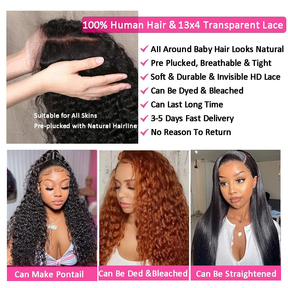 Brazilian Water Wave Curly Lace Front Wigs Glueless Lace Front Human Hair Wigs for Black Women Pre Plucked Lace Front Wig 150% Density Human Hair 13X4 Ear to Ear Lace Frontal Wig Human Hair 20 Inch