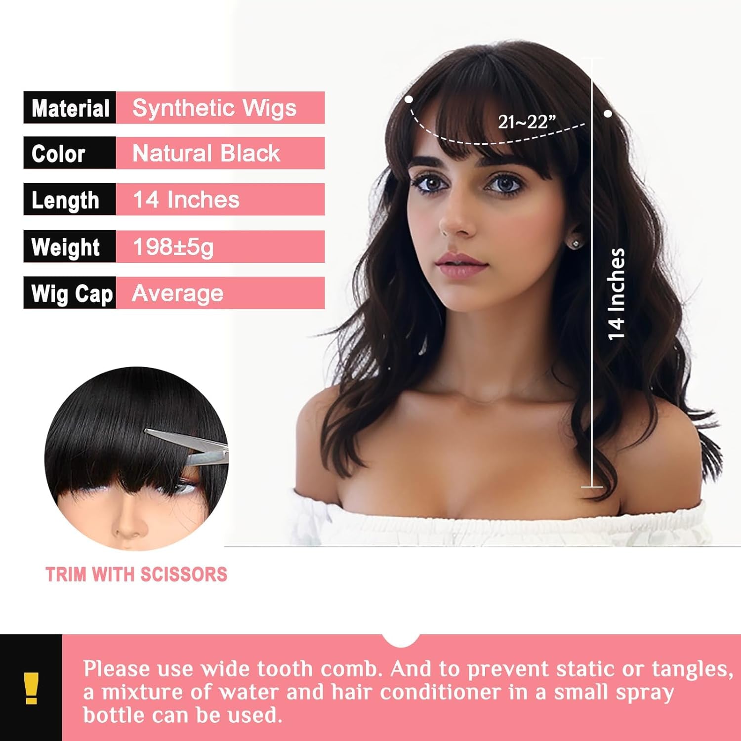 Curly Black Bob Wigs for Women Girl Synthetic Short Wig with Bangs Natural Water Wave Hair Wigs Heat Resistant Fiber for Daily Party Cosplay (Black)