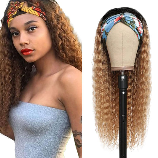 22 Inch 1B30 Brown Headband Wigs Human Hair Brown Ombre Headband Wigs Medium Auburn Deep Wave Wigs Tow Tone Human Hair Wigs Brazilian Virgin Hair Deep Curly Ombre Human Hair Machine Made Wigs