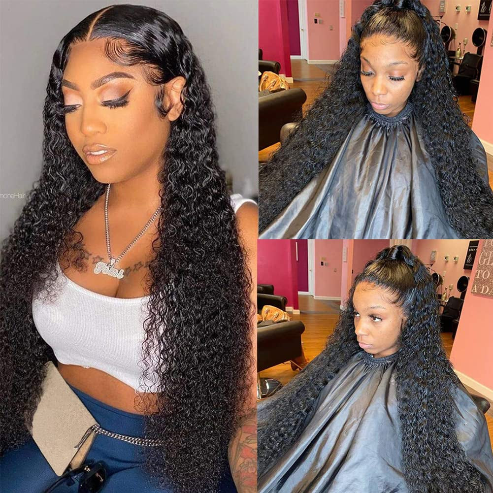 Brazilian Water Wave Curly Lace Front Wigs Glueless Lace Front Human Hair Wigs for Black Women Pre Plucked Lace Front Wig 150% Density Human Hair 13X4 Ear to Ear Lace Frontal Wig Human Hair 20 Inch