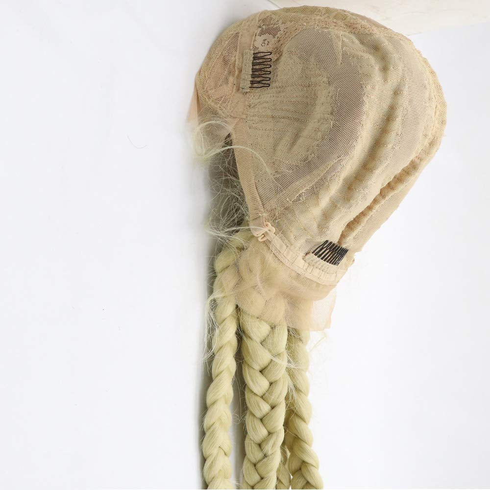5 Braids Wig Long Blonde Afro Braided Synthetic Lace Front Wig Twist Braiding 613# Golden Color with Baby Hair for Women Daily Wear,Drag Queen Makeup Party 28 Inches