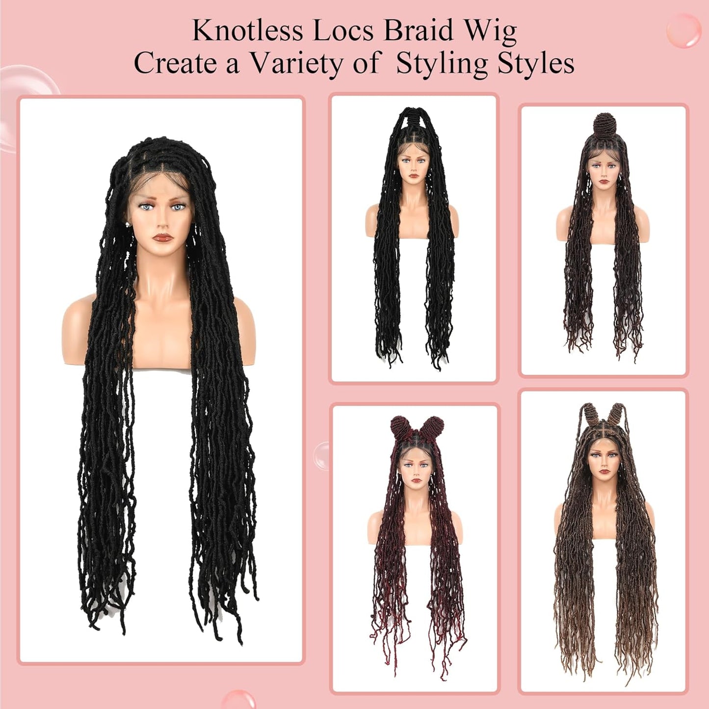 48" Knotless Braided Wigs Faux Locs Wig for Women Full Double Lace Front Braided Wigs with Baby Hair Human Hair Blended Braided Lace Front Wigs Braided Wig Black