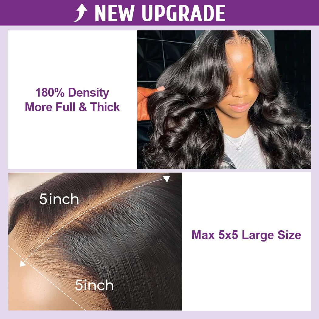 Wear and Go Glueless Wigs Human Hair Pre Plucked Pre Cut 5X5 HD Lace Closure Wigs Human Hair Ready to Wear Body Wave Lace Front Glueless Wig for Black Women 34 Inch