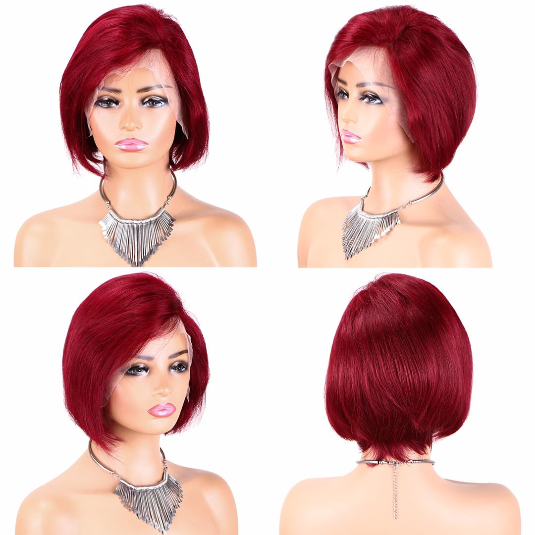 Short Wig Human Hair 13X4 99J Burgundy Pixie Cut Wig Human Hair Short Full Lace Front Wigs Human Hair Straight Short Wigs for Black Women 150% Density (99J Burgundy)