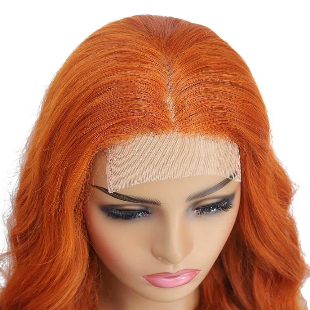 22 Inch Orange Lace Front Wigs Human Hair Body Wave 4X4 Hd Transparent Lace Closure Wig Brazilian Human Hair Pre Plucked with Baby Hair Glueless Wig