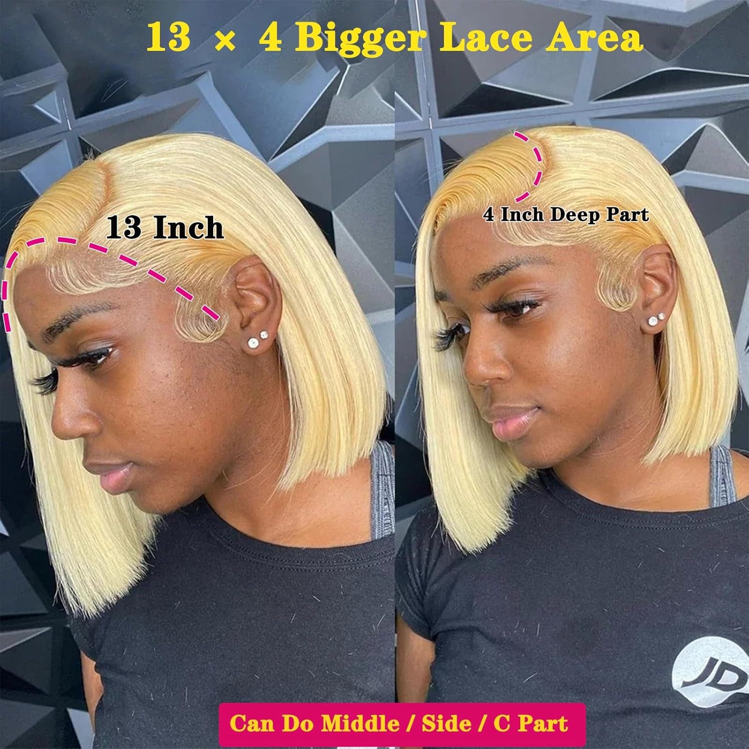 613 Blonde Wig Human Hair 13×4 HD Transparent 613 Lace Front Wig Human Hair Pre Plucked with Baby Hair 180% Density Wigs for Women Blonde Bob Wig 8 Inch Straight Bob Wig