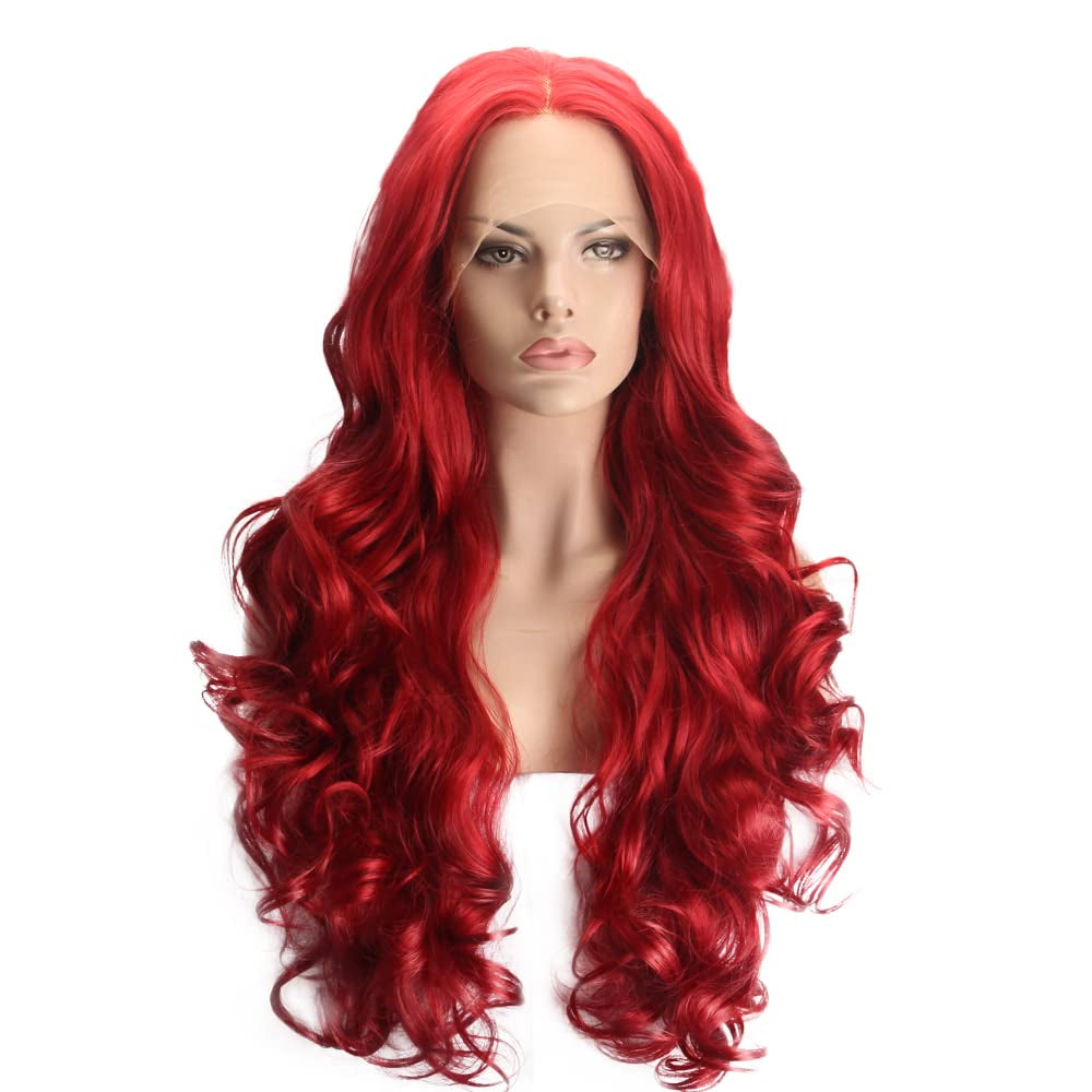 Red Lace Front Wig Long Body Wavy Wig Synthetic Hair Look Natural Wigs for Women