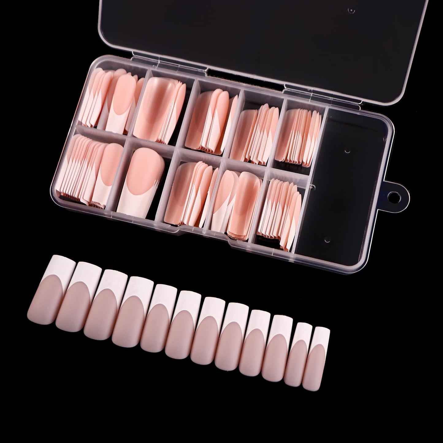 120Pcs White French Tip Press on Nails Long Square Fake Nails Nude False Nails Sqaure French Press Ons Square Nail Acrylic Artificial Nail with Adhesive Tab for Women