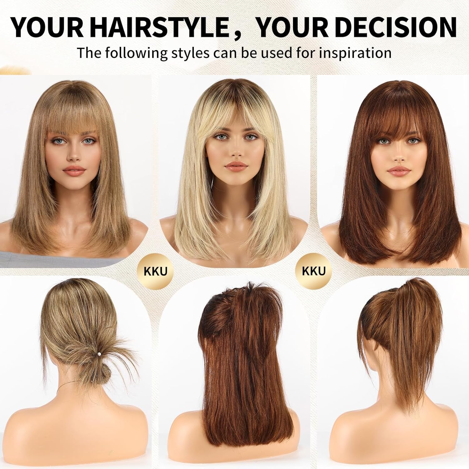 16 Inch Human Hair Wigs for Women,Layered Straight Hair Wig with Bangs,Wear Natural Realism,Real Hair Wigs