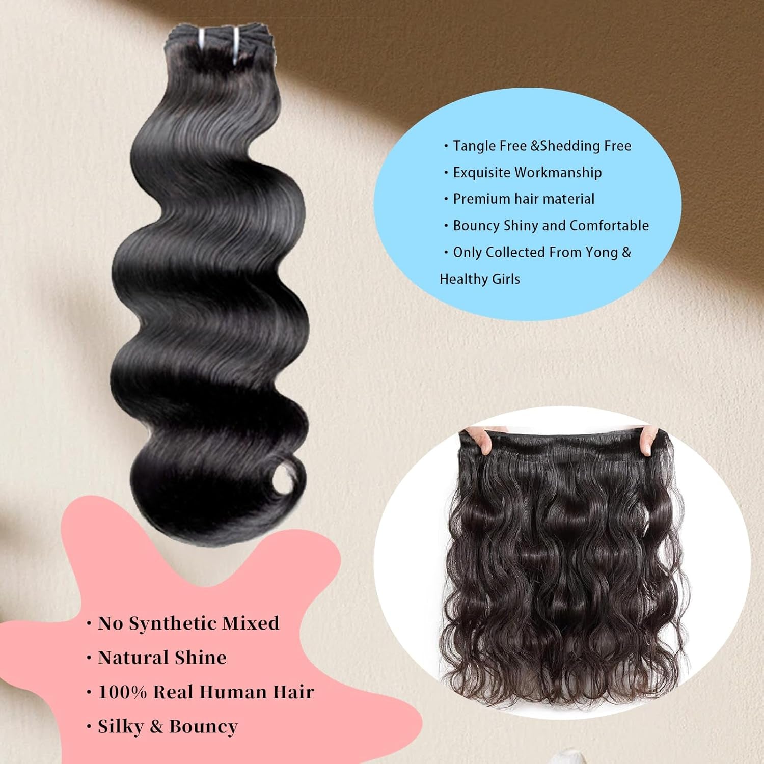 12A Body Wave Bundles Human Hair 20 Inch 1 Bundles 65G Body Wave Bundles 100% Unprocessed Brazilian Virgin Hair Hair Extensions Weave Human Hair Raw Bundles Natural Black