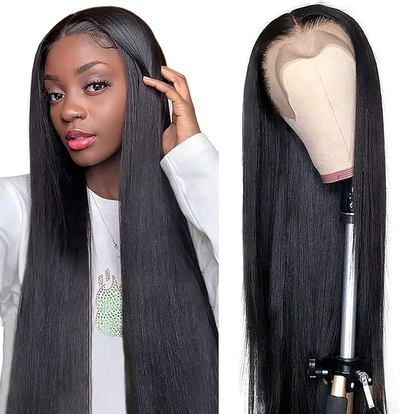 360 Lace Wigs for High Ponytail and Updo Human Hair Pre Plucked with Bay Hair 150% Density Unprocessed Brazilian Virgin Human Hair Wigs Natural Black Silk Straight Wig for Women, 18 Inch