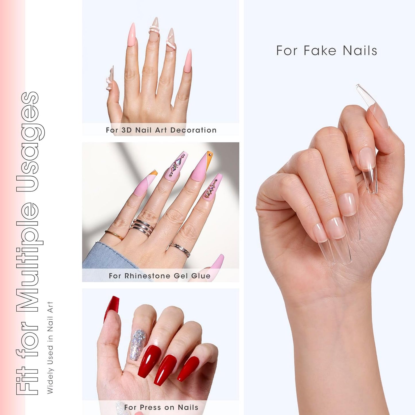 Solid Nail Glue Gel Kit - 8G Gel and 8W Mini UV Light LED Lamp for Cured Nails, Press on Glue for Acrylic Fake Tips, Salon Art DIY at Home