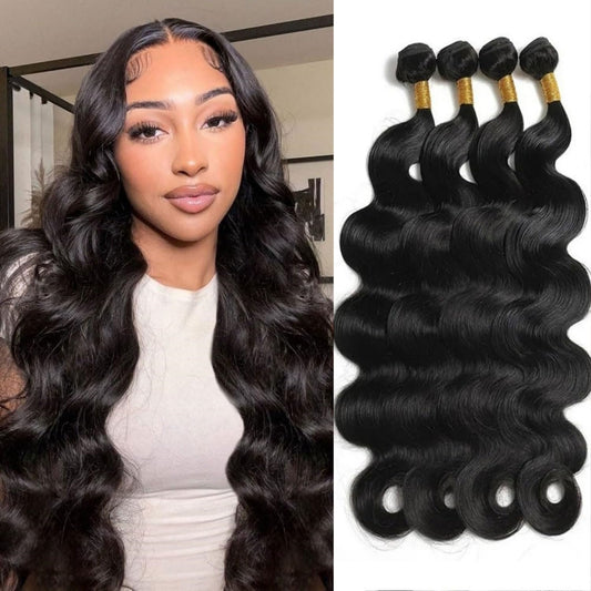 12A Bundles Human Hair Body Wave 24 24 26 26 Inch Human Hair Bundles Unprocessed Brazilian Virgin Hair Body Wave Bundles Human Hair 4 Bundle Human Hair Extensions Human Hair Natural Black