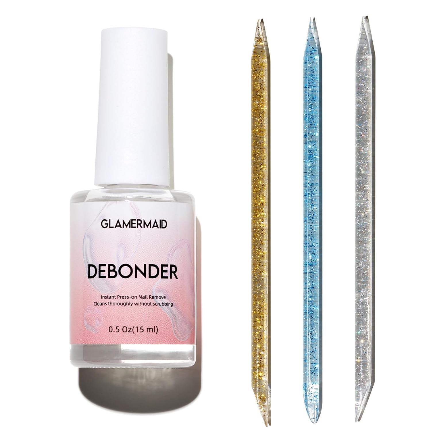 Nail Glue Remover for Press on Nails, 2 Pcs 15ML False Nails Tip Debonder Easy to Remove Glue on Nail Tips, Stick on Nail Remover for Acrylic Tips, Nail Polish Remover